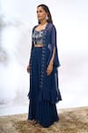 Buy_Samyukta Singhania_Blue Georgette Beads, Embroidery, Sequins Open Neck, Sweetheart Jacket Pant Set 