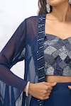 Buy_Samyukta Singhania_Blue Georgette Beads, Embroidery, Sequins Open Neck, Sweetheart Jacket Pant Set _Online