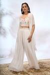 Buy_Samyukta Singhania_White Georgette Embroidery Open , Sweetheart Sheer Jacket And Pant Set _Online_at_Aza_Fashions