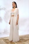 Buy_Samyukta Singhania_White Georgette Embroidery Open , Sweetheart Sheer Jacket And Pant Set _Online