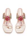 Shop_Sole House_Rose Gold Embroidery, Beads, Mirrors Floral Block Heels _Online_at_Aza_Fashions