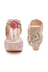 Sole House_Rose Gold Embroidery, Beads, Rhinestones, Sequins And Embellished Wedge Heels _Online_at_Aza_Fashions