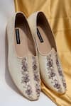 Shop_Shradha Hedau Footwear Couture_Beige Aaryan Floral Embroidered Mojadi _at_Aza_Fashions