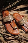 Buy_Shradha Hedau Footwear Couture_Tan Studs Aariz Pure Leather Braided Strap Kolhapuri Sandal _Online_at_Aza_Fashions