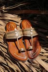 Buy_Shradha Hedau Footwear Couture_Tan Studs Aariz Pure Leather Braided Strap Kolhapuri Sandal _at_Aza_Fashions