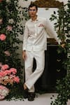 Buy_Vaani Beswal_Ivory Handloom Cotton Embroidery Amor Crochet Flower Work Shirt _at_Aza_Fashions