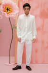 Shop_Vaani Beswal_Ivory Handloom Cotton Embroidery Mabel Stitchline Panelled Shirt _at_Aza_Fashions