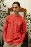 Buy_Vaani Beswal_Red Handloom Cotton Embroidery Leon Handwoven Shirt _at_Aza_Fashions