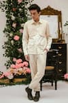 Buy_Vaani Beswal_Ivory Handloom Cotton Dave Pintuck Jacket Style Shirt _at_Aza_Fashions
