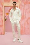 Buy_Vaani Beswal_Ivory Handloom Cotton Piping Fraze Handwoven Pintuck Jacket _at_Aza_Fashions