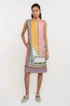 Buy_Ott_Multi Color Linen Embroidery Boat Neck Singh Twins Shift Dress _at_Aza_Fashions