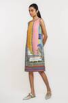 Ott_Multi Color Linen Embroidery Boat Neck Singh Twins Shift Dress _Online_at_Aza_Fashions