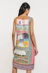 Shop_Ott_Multi Color Linen Embroidery Boat Neck Singh Twins Shift Dress _at_Aza_Fashions