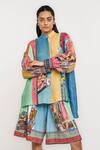 Buy_Ott_Multi Color Linen Embroidery Mandarin Collar Singh Twins Shirt _at_Aza_Fashions