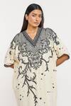 Buy_Ott_Ivory Silk Embroidery V-neck Dress _Online_at_Aza_Fashions