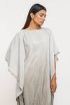 Ott_Gray Polyester Embroidery Round Neck Crinkle Dress _Online_at_Aza_Fashions