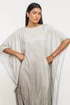Buy_Ott_Gray Polyester Embroidery Round Neck Crinkle Dress _Online_at_Aza_Fashions