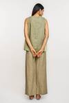 Shop_Ott_Olive Green Linen Boat Neck Kantha Colourblock Top _Online_at_Aza_Fashions