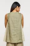 Shop_Ott_Olive Green Linen Boat Neck Kantha Colourblock Top _at_Aza_Fashions