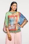 Buy_Ott_Multi Color Silk Embroidery Round Neck Singh Twins Sheer Top _at_Aza_Fashions