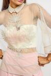 Shop Ott Ivory Nylon Embroidery Collared Sheer Floral Top Online at Aza Fashions Shop_Ott_Ivory Nylon Embroidery Collared Sheer Floral Top _Online_at_Aza_Fashions