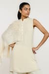 Buy_Ott_Ivory Silk Embroidery Collared Layered Chikankari Tunic _at_Aza_Fashions