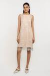 Buy_Ott_Off White Polyester Beads Boat Neck Crystal Cocktail Shift Dress _at_Aza_Fashions