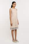 Ott_Off White Polyester Beads Boat Neck Crystal Cocktail Shift Dress _Online_at_Aza_Fashions