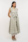 Ott Gray Linen Embroidery, Lace Open Neck Chikankari Day Coat Online at Aza Fashions Ott_Gray Linen Embroidery, Lace Open Neck Chikankari Day Coat _Online_at_Aza_Fashions