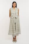 Buy Ott Gray Linen Embroidery, Lace Open Neck Chikankari Day Coat at Aza Fashions Buy_Ott_Gray Linen Embroidery, Lace Open Neck Chikankari Day Coat _at_Aza_Fashions