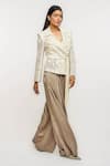 Ott_Ivory Cotton, Silk Embroidery V-neck Crop Jacket _Online_at_Aza_Fashions