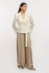 Buy_Ott_Ivory Cotton, Silk Embroidery V-neck Crop Jacket _Online_at_Aza_Fashions