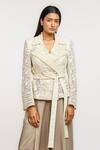 Buy_Ott_Ivory Cotton, Silk Embroidery V-neck Crop Jacket _at_Aza_Fashions
