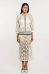 Buy_Ott_Off White Nylon Embroidery Mandarin Collar Bomber Jacket _Online_at_Aza_Fashions