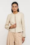 Buy_Ott_Ivory Linen Embroidery Round Neck Classic Chikan Jacket _at_Aza_Fashions