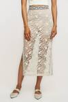 Ott_Ivory Nylon Embroidery Pencil Skirt _Online_at_Aza_Fashions