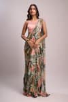Buy_Aza X Shilpa Shetty Kundra_Multi Color Lurex, Botanical Print Pre-draped Layered Saree With Blouse _at_Aza_Fashions