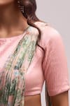 Aza X Shilpa Shetty Kundra_Pink Lurex, Georgette, Modal, Silk Leafy Print Pre-draped Saree With Blouse _at_Aza_Fashions