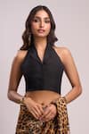 Shop_Aza X Shilpa Shetty Kundra_Beige Lurex, Georgette, Silk Sequins Leopard Print Saree With Tie-up Blouse _Online_at_Aza_Fashions