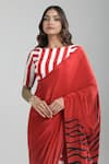 Buy_Aza X Shilpa Shetty Kundra_Red Viscose, Crepe Embroidery Boat Stripe Print Saree With Co-ordinating Blouse 