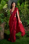 Aza X Shilpa Shetty Kundra_Red Viscose, Crepe Ruffles, Beads Pre-draped Saree With Embroidered Blouse _at_Aza_Fashions