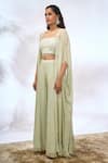 Buy_Samyukta Singhania_Green Georgette Embroidery, Beads Open , Square Floral Jacket Pant Set _Online