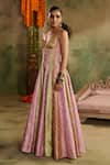 Reeti Arneja_Multi Color Chanderi, Riwaayat Contrasting Kali Scalloped Cutwork Lehenga Set _Online_at_Aza_Fashions