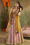 Buy_Reeti Arneja_Multi Color Chanderi, Riwaayat Contrasting Kali Scalloped Cutwork Lehenga Set _at_Aza_Fashions