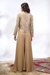 Shop_Samyukta Singhania_Beige Georgette Embroidery Round Neck, Cape And Sharara Set _at_Aza_Fashions