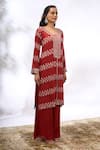 Shop_Samyukta Singhania_Rust Georgette Embroidery V-neck Geometric Work Kurta Set _Online_at_Aza_Fashions