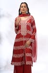 Buy_Samyukta Singhania_Rust Georgette Embroidery V-neck Geometric Work Kurta Set _Online