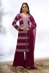 Samyukta Singhania_Pink Georgette Embroidery, Zari V-neck Geometric Work Kurta Set _at_Aza_Fashions