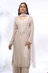 Buy_Samyukta Singhania_Gray Georgette Embroidery, Beads, Sequins Round Neck Floral Kurta Set _Online