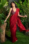 Shop_Aza X Shilpa Shetty Kundra_Red Viscose, Crepe Ruffles, Beads Pre-draped Saree With Embroidered Blouse 